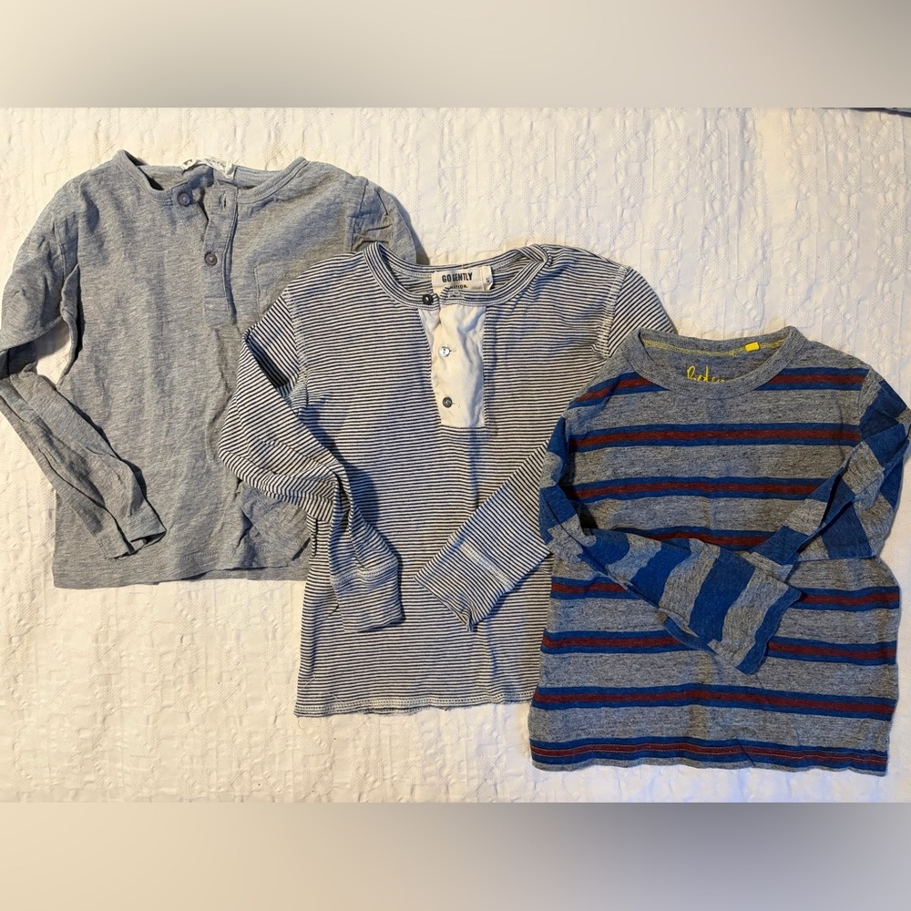 Set of 3 long sleeved boys tshirts henleys and stripes